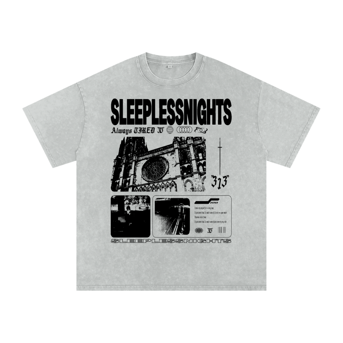 SLN "News Paper" Snow Washed Oversized Cotton T-Shirt